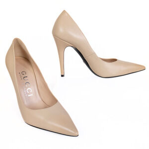 GUCCI Anita Pointed Toe Pumps 105mm Malaga Kid Leather in Powder Women's 37.5